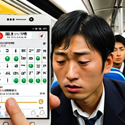 **

A person efficiently using a smartphone app for studying while riding a crowded commuter train in Tokyo. The app displays a practice question for the Fire Fighting Equipment Technician exam. Focus on the determined expression of the person and the typical Japanese commute atmosphere. Use a blend of Hiragana, Katakana, and Kanji within the app interface for authenticity.

**