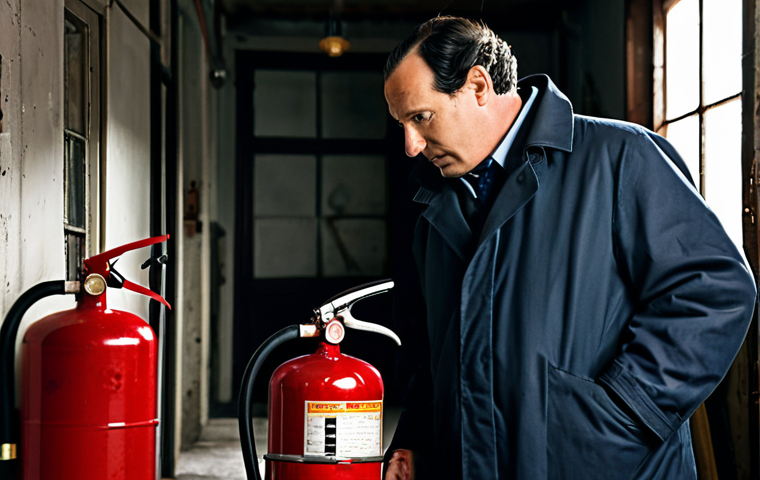 **

A diligent fire safety inspector, resembling Sherlock Holmes, examining a fire extinguisher in an old commercial building. He is fully clothed in appropriate work attire. The extinguisher shows signs of age, with a slightly off pressure gauge. The background is a dimly lit, cluttered storage room. Perfect anatomy, correct proportions, well-formed hands, safe for work, appropriate content, fully clothed, professional, modest.

**