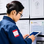 소방설비기사 취업을 위한 자기소개서 작성법 - A professional Japanese firefighter equipment technician in a clean, modern office environment, wear...