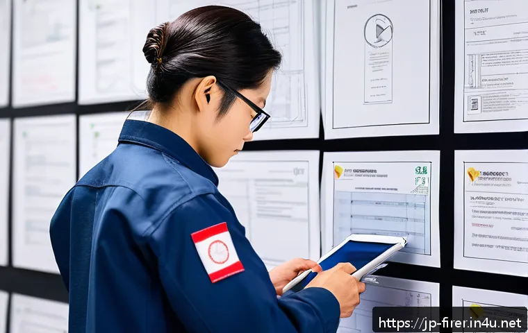 소방설비기사 취업을 위한 자기소개서 작성법 - A professional Japanese firefighter equipment technician in a clean, modern office environment, wear...