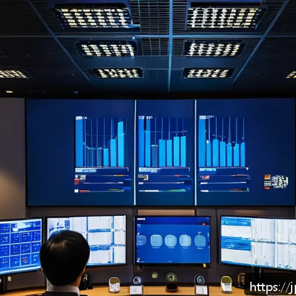 소방설비기사와 스마트 빌딩 시스템 - A modern Japanese smart building control room with multiple large digital screens displaying real-ti...