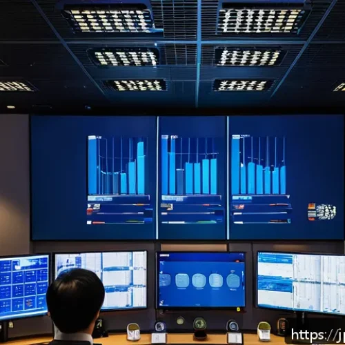 소방설비기사와 스마트 빌딩 시스템 - A modern Japanese smart building control room with multiple large digital screens displaying real-ti...