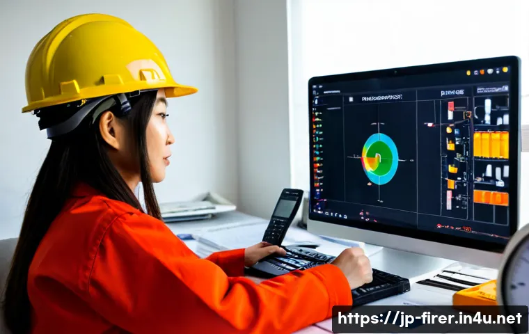소방설비기사 자격증으로 이직 준비 - Photorealistic Japanese fire protection engineer preparing for a career change at a clean home offic...